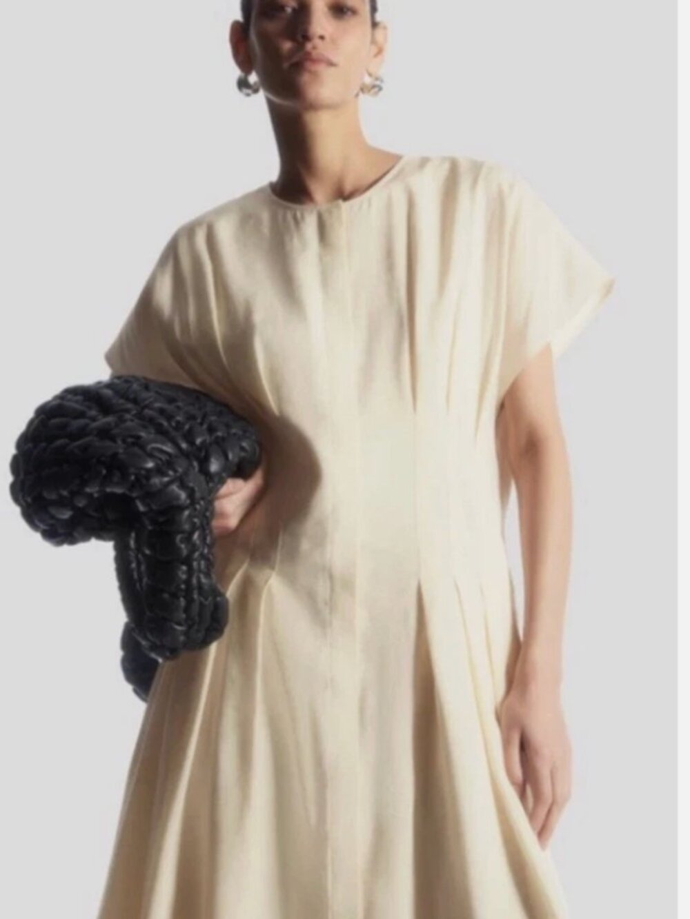 NWT Cos Waisted Pleated Midi Dress, Ivory, Size 14